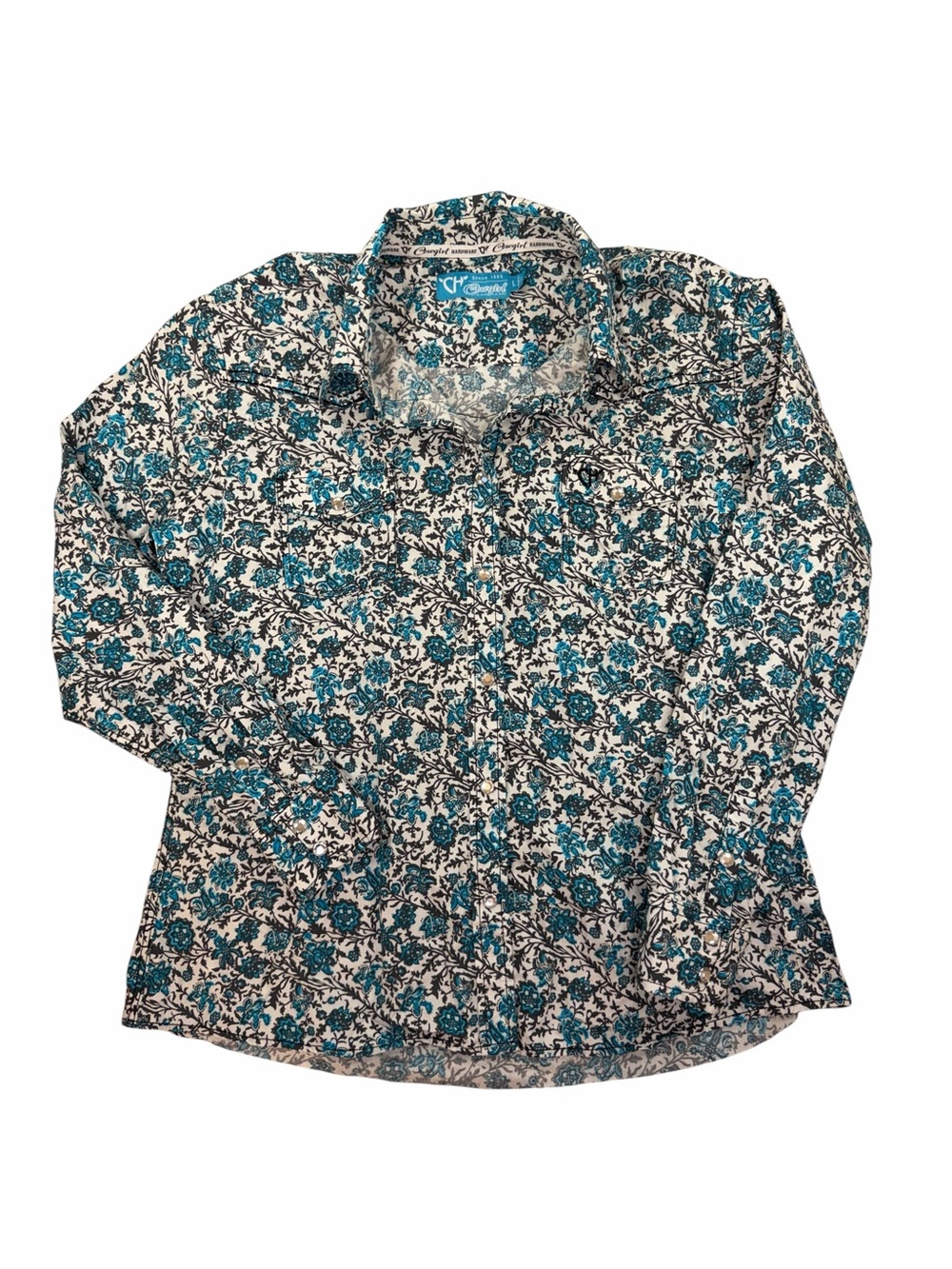 Teal Floral Pearl Snap Shirt